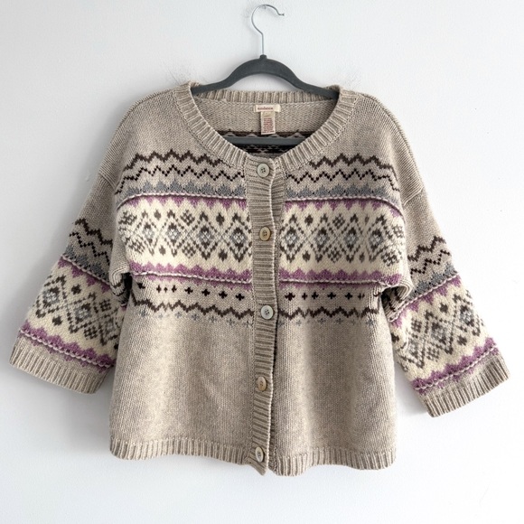 Sundance Cream Nordic Fair Isle 3/4 Sleeve Wool Cardigan - Picture 1 of 6